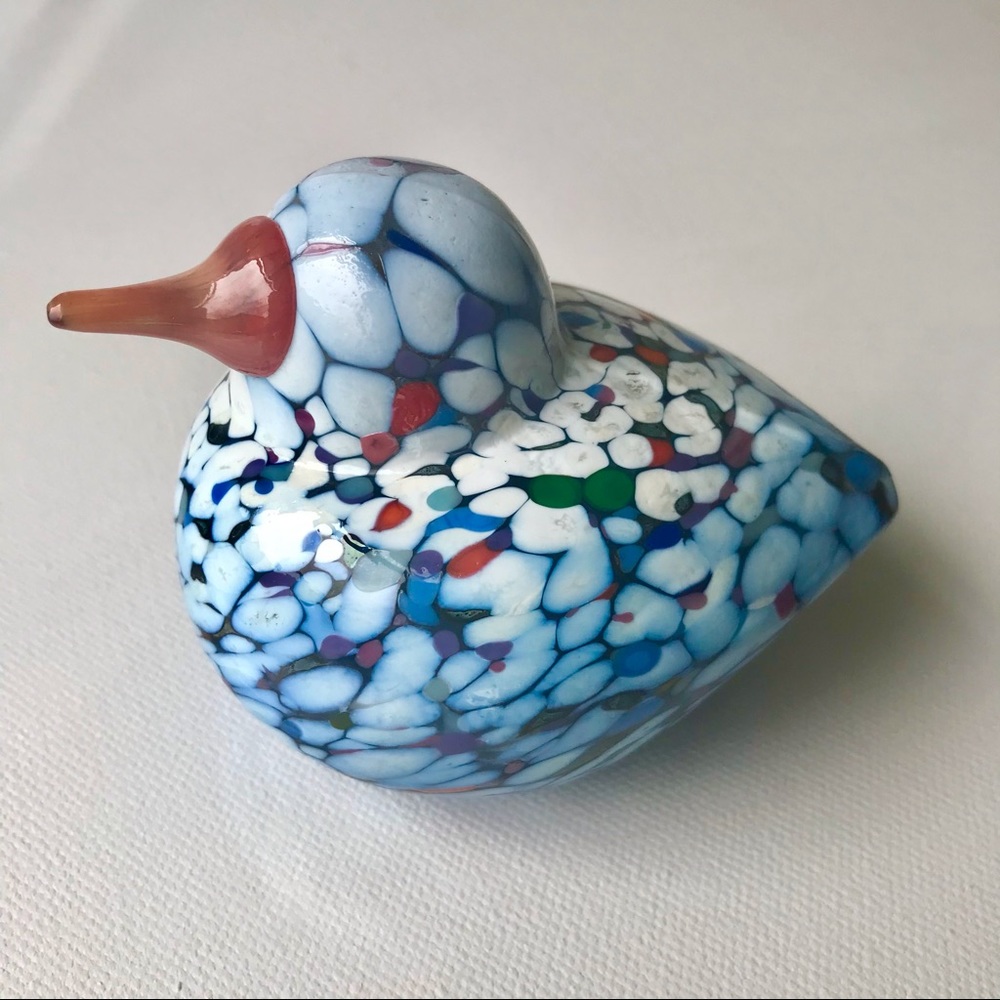 Vintage Art Glass Bird by Bertil Vallien for Kosta Boda - Multi-colored Duck